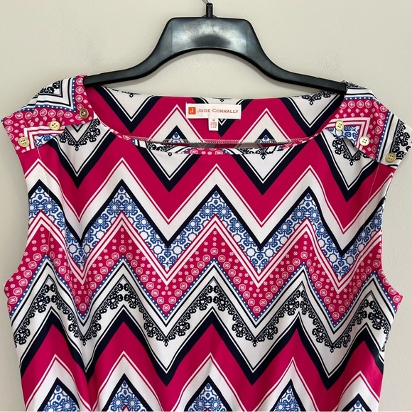 JUDE CONNALLY Darbie ZigZag Chevron Cap Sleeve Dress in Pink/Blue, size M - Picture 8 of 8